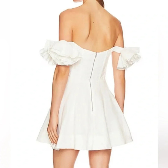 Bardot ruffle sleeve corset mini dress in white Linen Size 8 NWOT Sold Out! - Picture 3 of 8